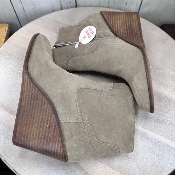 Lucky Brand Waider Womens Ankle Bootie Size 10 Leather Taupe Wedge Boots New - Picture 8 of 11